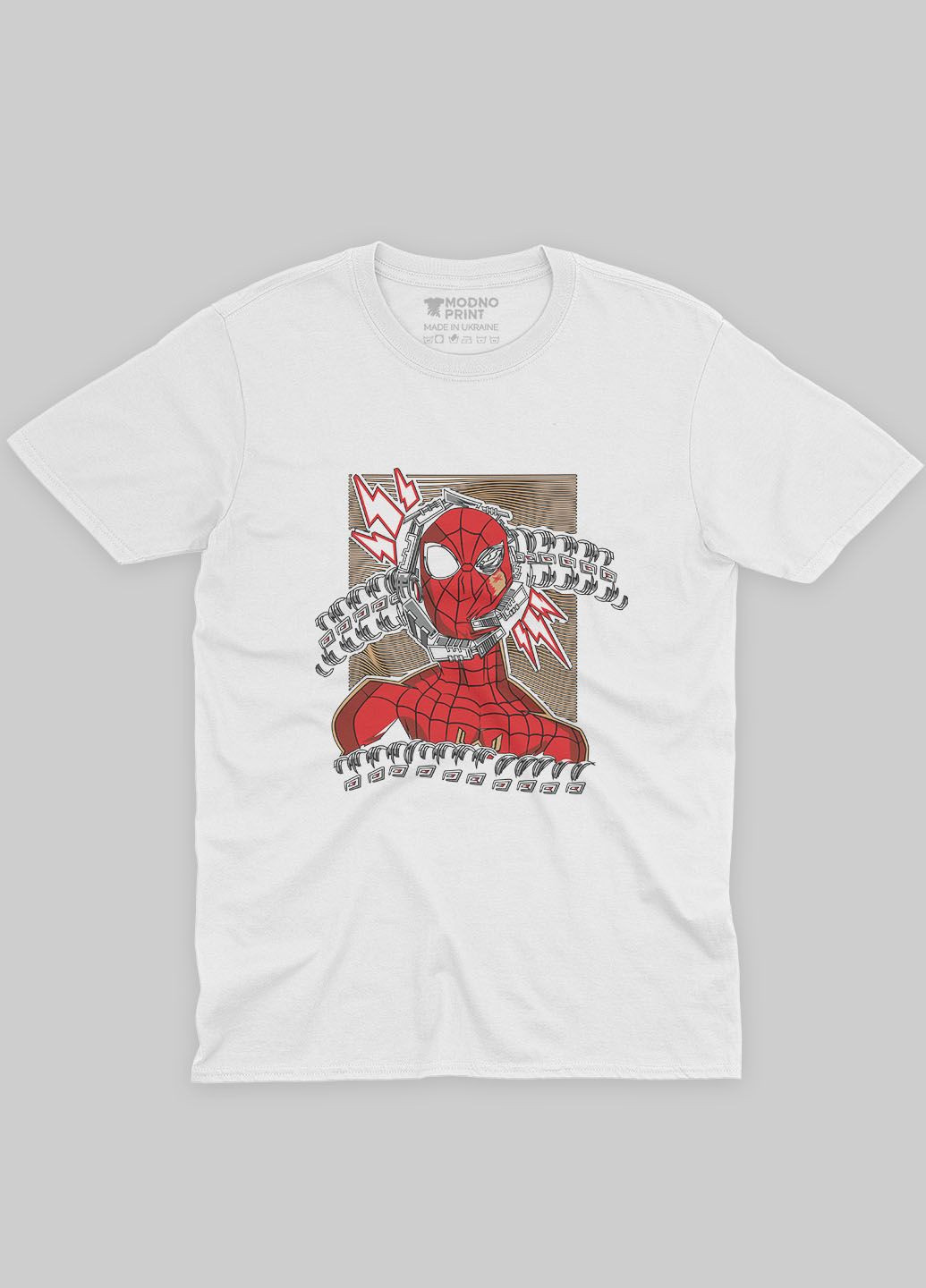 Біла демісезонна футболка для хлопчика з принтом супергероя - людина-павук (ts001-1-whi-006-014-013-b) Modno