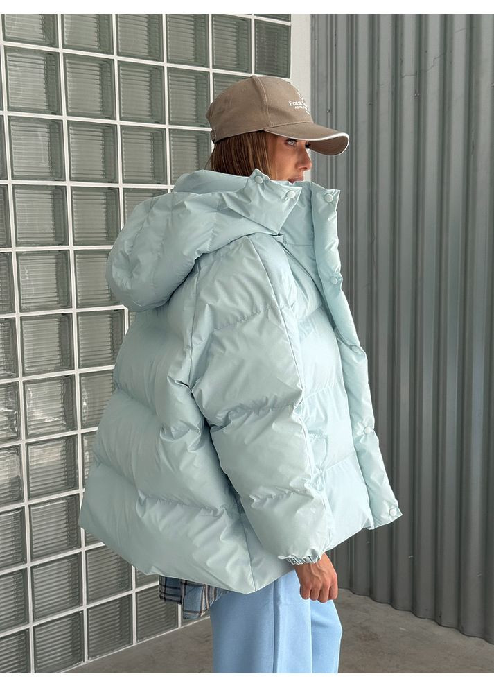 Голубая зимняя женская куртка пуфер irish с карманами и съемным капюшоном (mil631) milirud