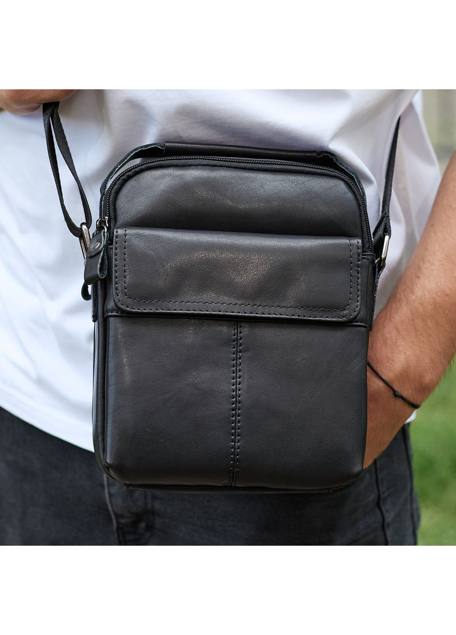 Сумка-барсетка мужская через плечо кожаная гладкая черная TD-86573 Tiding Bag (351507963)