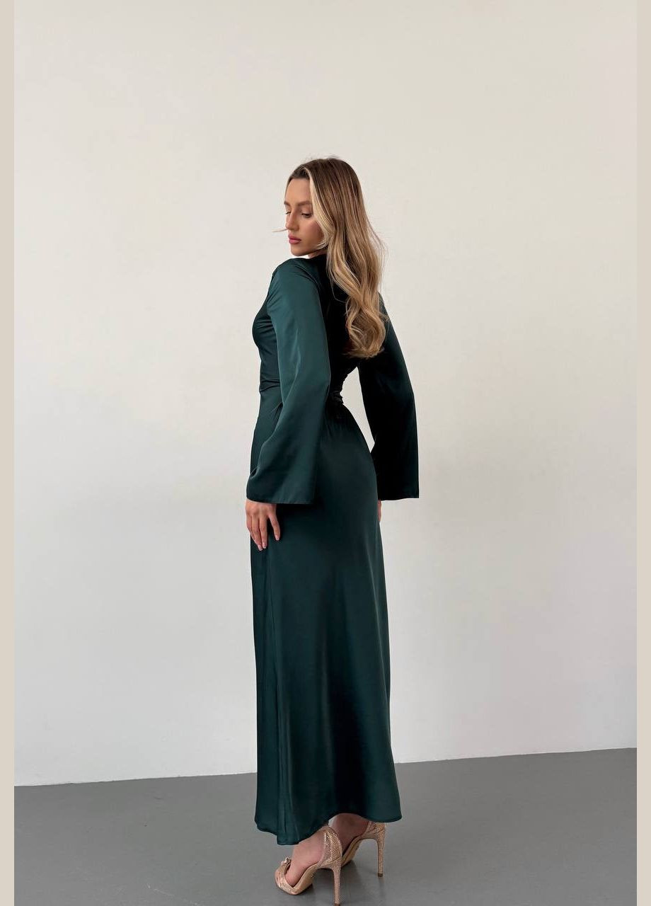 Смарагдова легка шовкова сукня міді Fashion