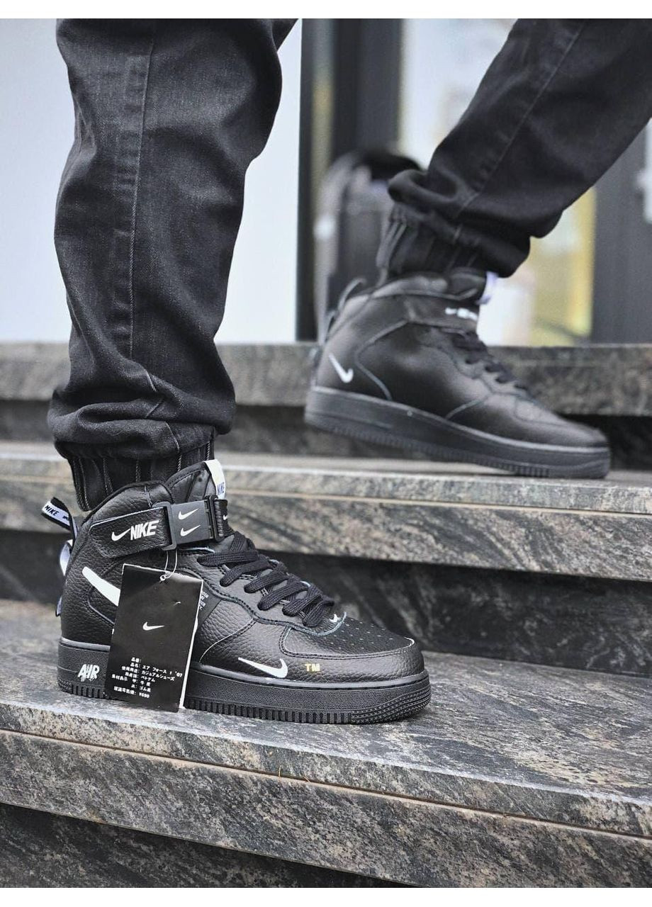 КРОСІВКИ ЖІНОЧІ NIKE AIR FORCE 1 HIGH BLACK WHITE 1 НАЙК АІР ФОРС 1 ПРЕМІУМ No Brand чорні демісезони (367174369)