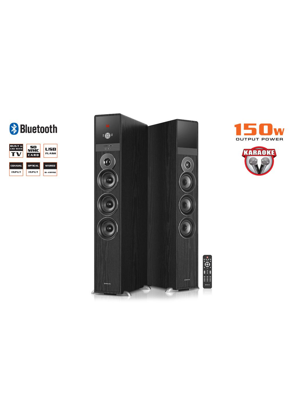 Колонки 2.0 S-2070 black (150W, Bluetooth, USB ﬂash, FM, Karaoke, Opt, coax, ДК) Real-El (333824455)