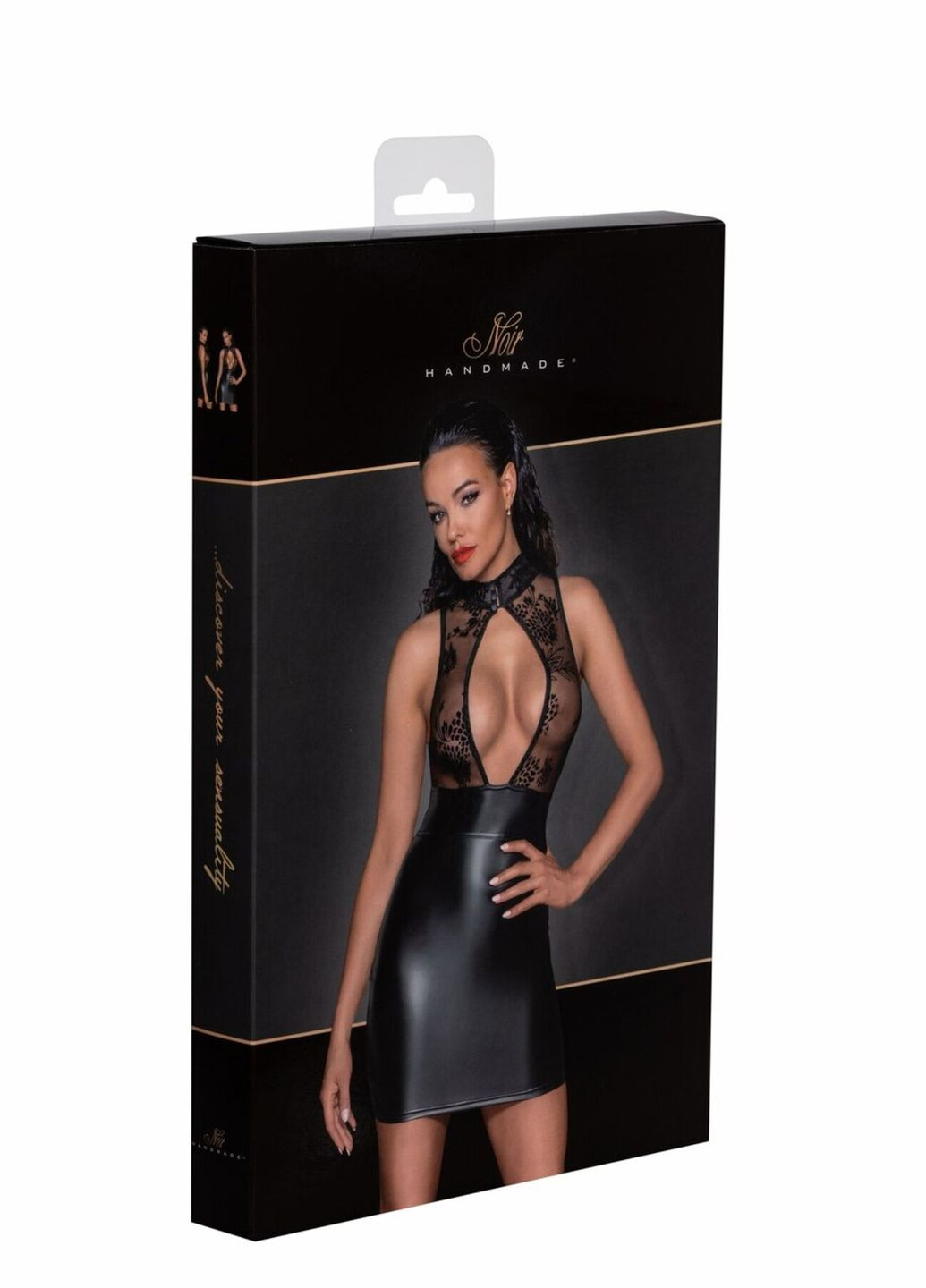 Черное платье f241 short dress with powerwetlook skirt and tulle top, cherrylove Noir Handmade