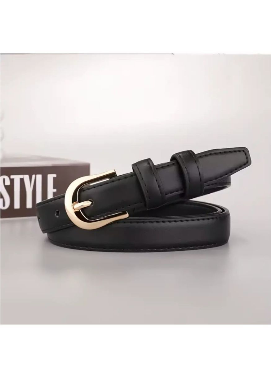 Модний унісекс ремінь Black 100 см з PU шкіри, універсальний тонкий пояс з пряжкою для джинсів, штанів і ділового стилю No Brand (362682242)