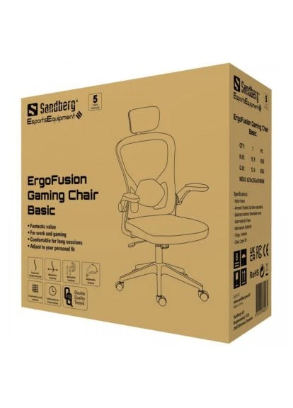 Игровое кресло ErgoFusion Gaming Chair Basic, черное Sandberg (397878128)