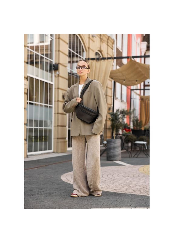 Большая женская кожаная сумка на пояс бананка Tirso Max черная Sambag (360239322)