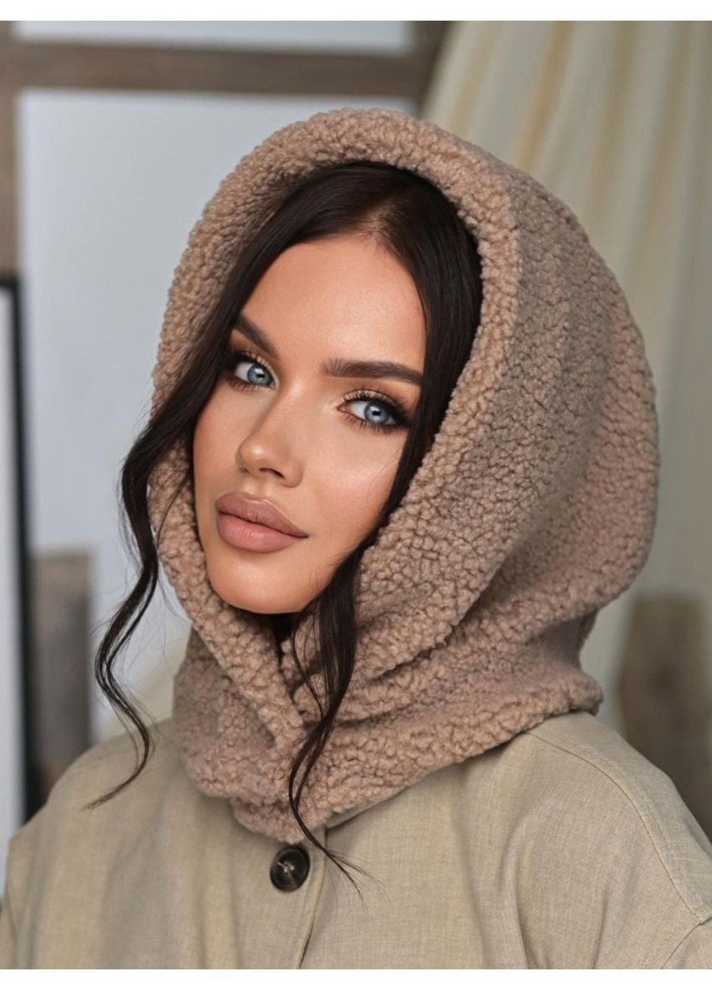 Женский капор Teddy Bear букле с каракуля кофе с молоком (мокко) No Brand (366293454)