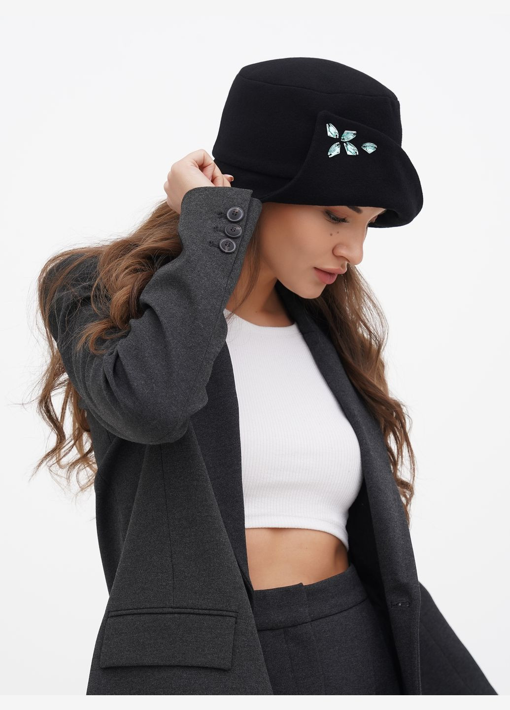 Жіночий капелюх, чорний, зі стразами — елегантний блиск для стильного образу VECONS Шляпка (319836279)