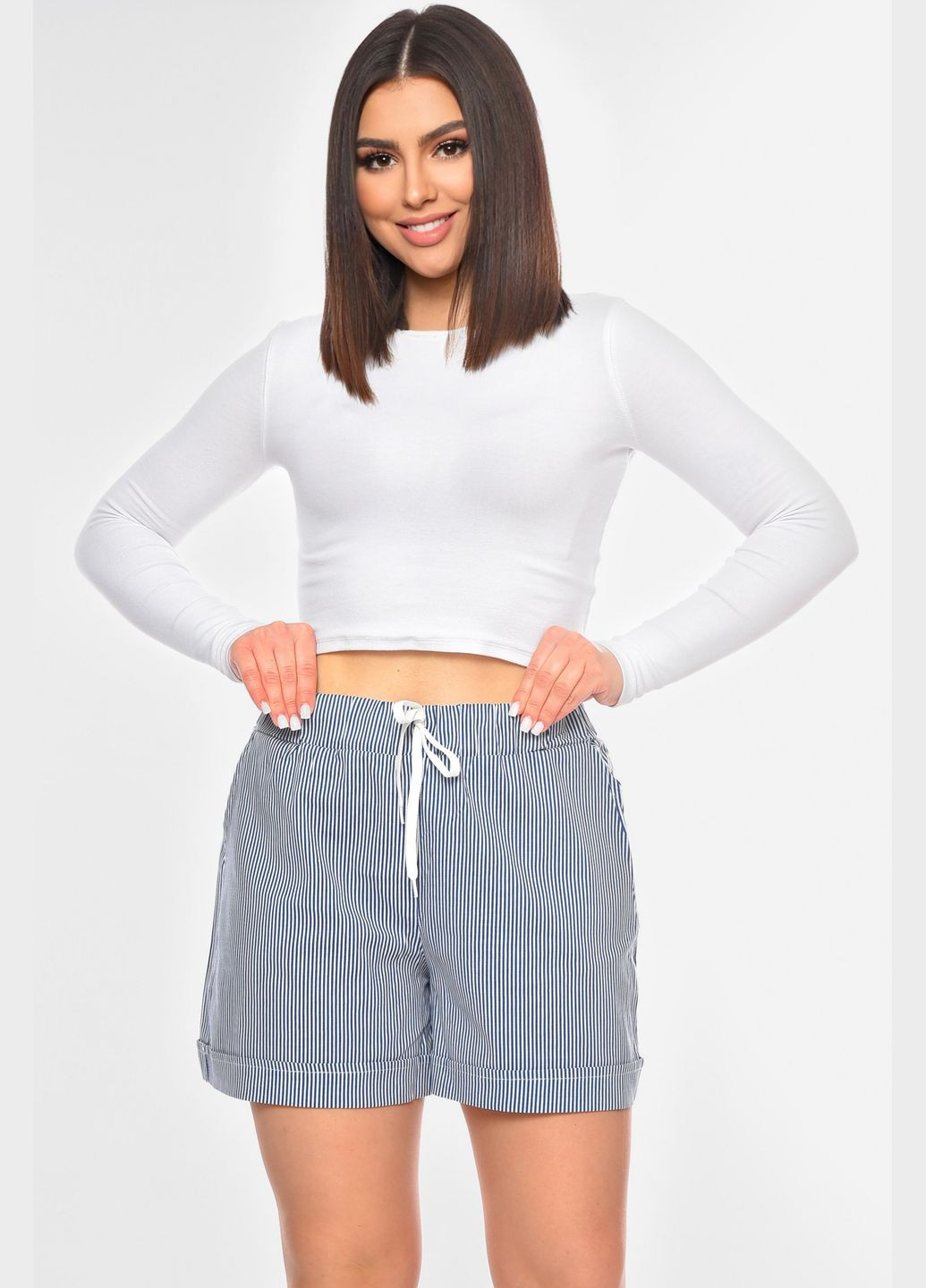 Шорты женские полубатальные голубого цвета Let's Shop (328915993)