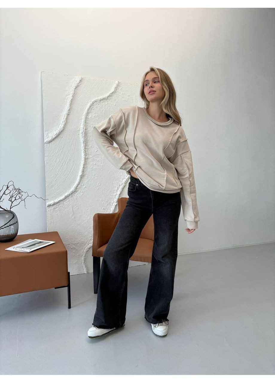 Бежевий жіночий світшот осінній бежевий без декору (362419406)