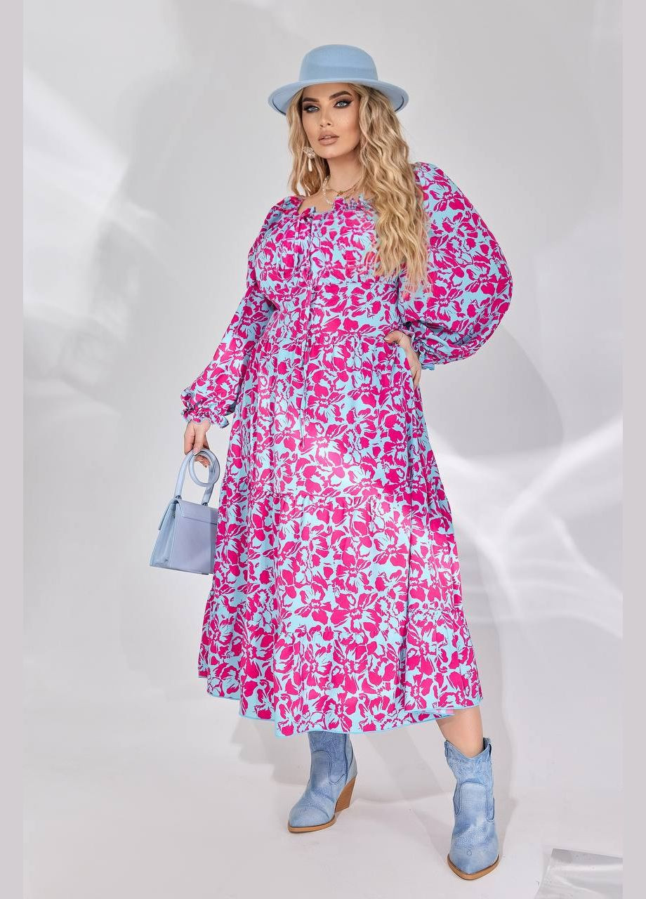 Малиновое кэжуал женское платье софт No Brand с цветочным принтом