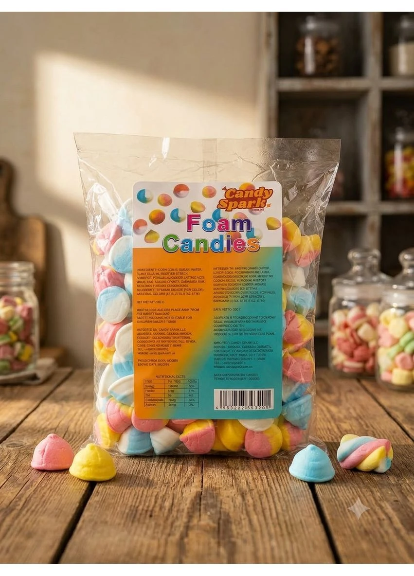Цукерки Жувальні Foam Candies 500г Мʼякі вспінені жувальні цукерки Candy Spark (402672670)