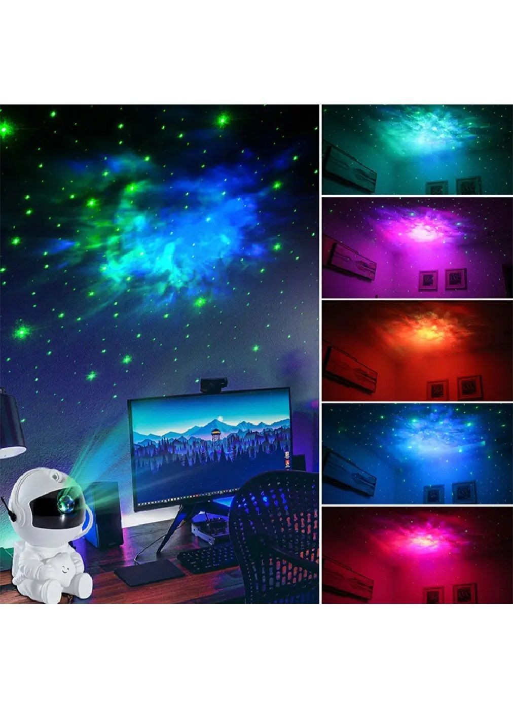 Звёздный LED светильник ночник проектор звёздного неба галактики 8 режимов свечения питание USB (481621-Prob) Сидящий астронавт Unbranded (363988023)