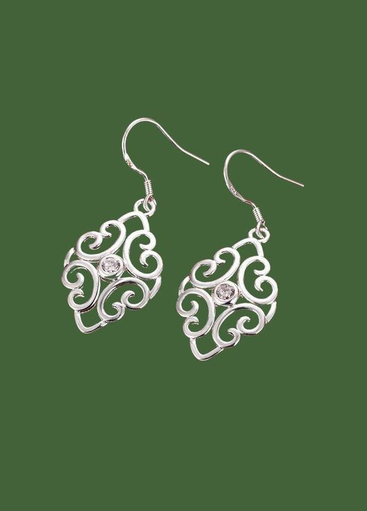 Сережки з інкрустованим каменем у формі ретро листа з візерунками сріблясті сережки для жінок 3.7 см Liresmina Jewelry (294720900)