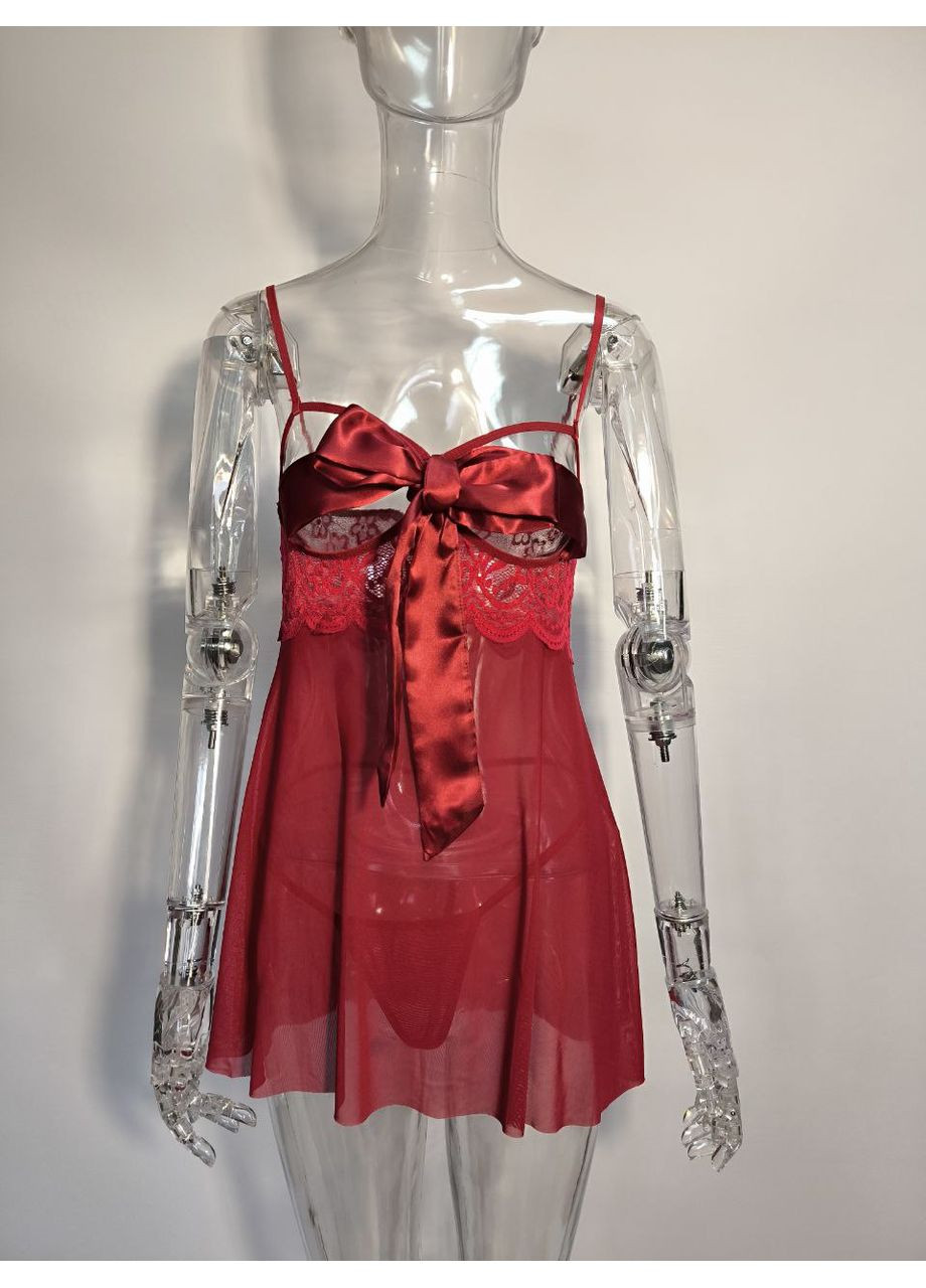 Женский эротический пеньюар с бантом на груди прозрачный Черный No Brand Сюрприз (315035698)