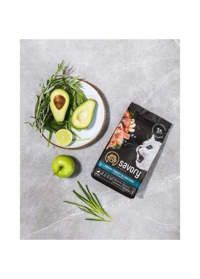 Сухой корм для котят всех пород, со свежей индейкой и курицей, 400 г (*) Savory (323219486)
