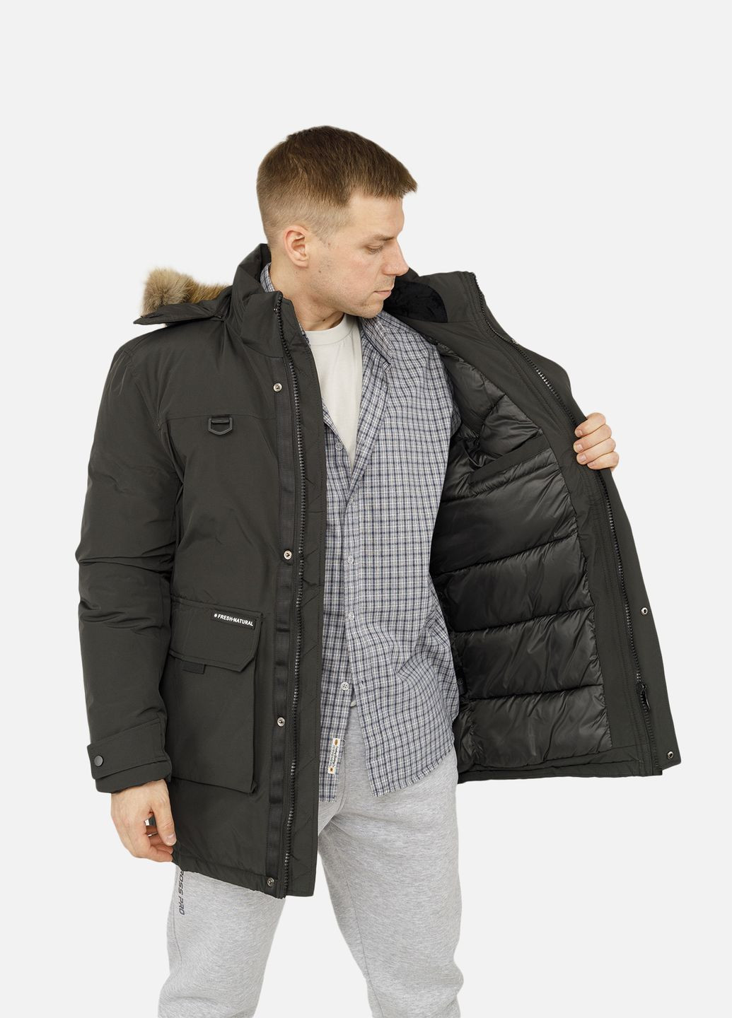 Оливковая (хаки) зимняя мужская куртка цвет хаки cb-00254615 K.F.G.L.