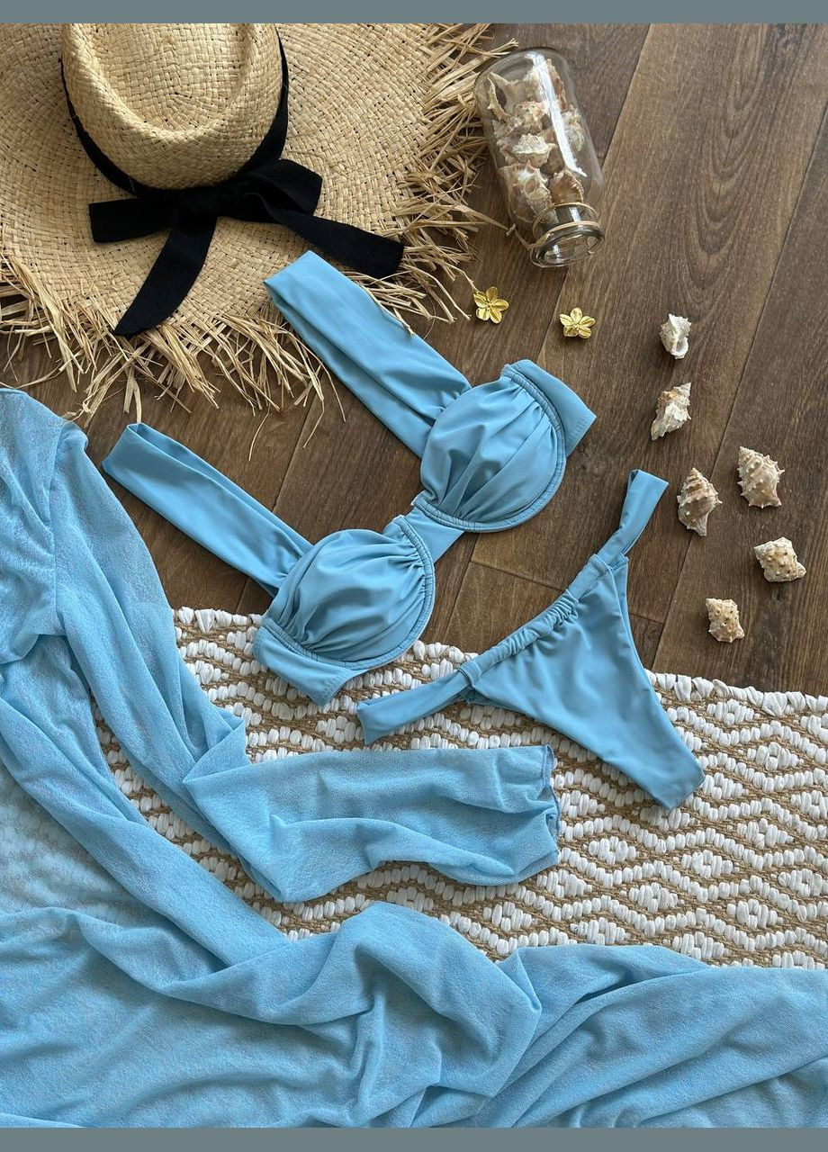 Голубой летний нежный стильный комплект с платьем-туником Vakko