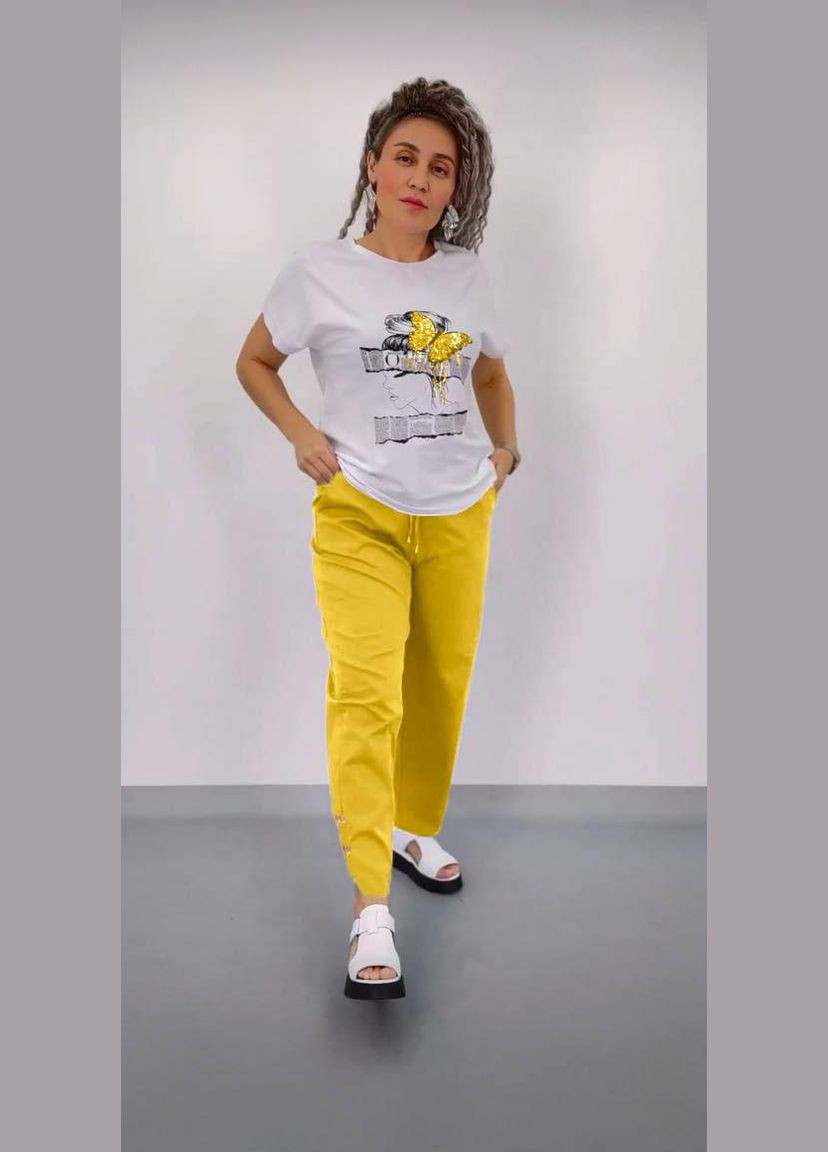 Жіночий костюм двійка із софту колір жовтий р.48/50 454717 New Trend (290111624)