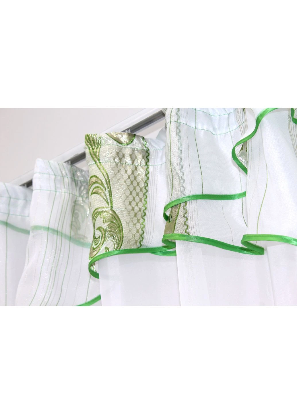 Кухонна фіранка № 078к білий з зеленим 280х170 см (59-767) VR-Textil (299634217)