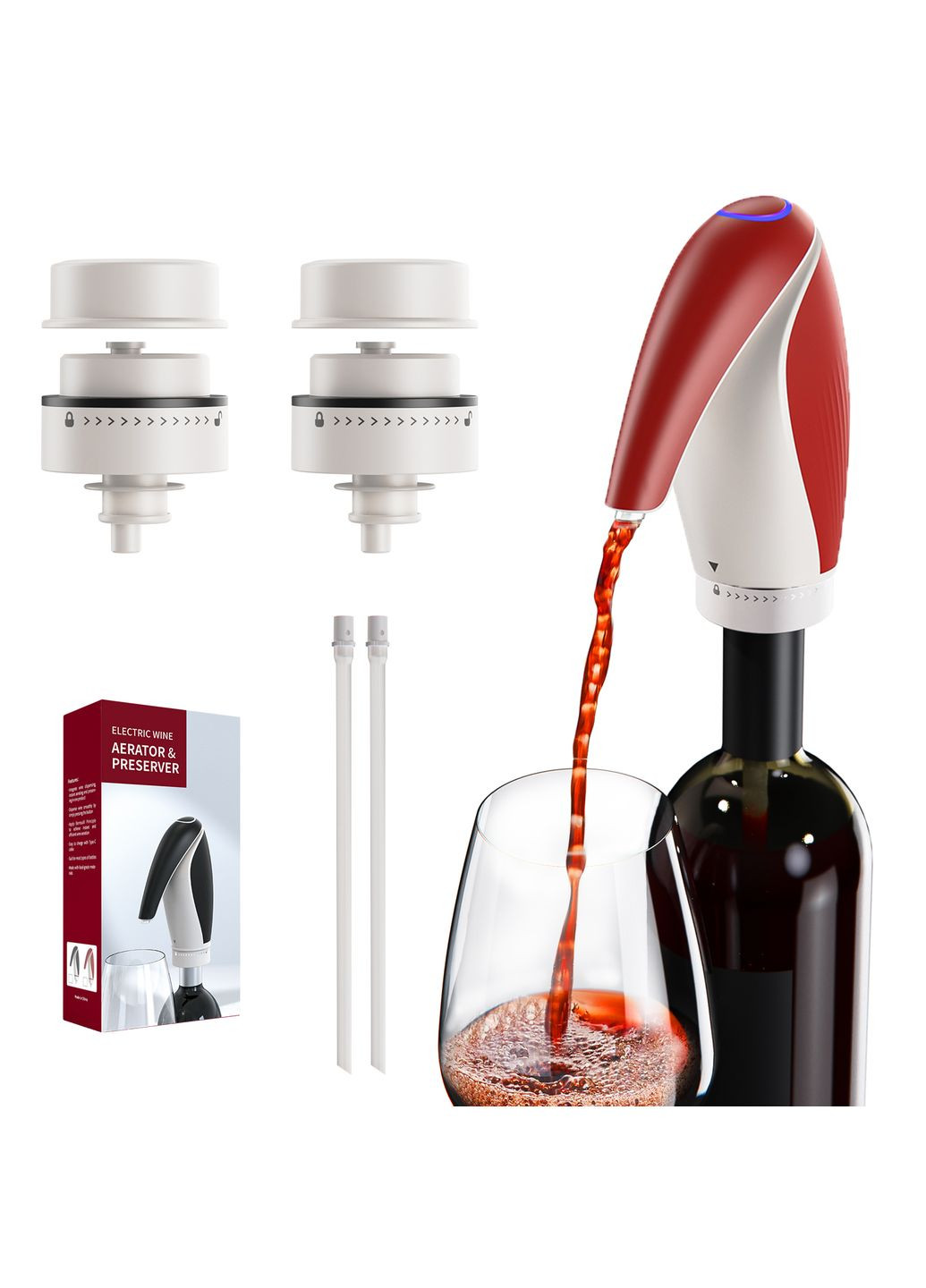 Акумуляторна помпа аератор для вина з вакуумними корками Zally Wine Pump KD-6 Red No Brand (366653307)