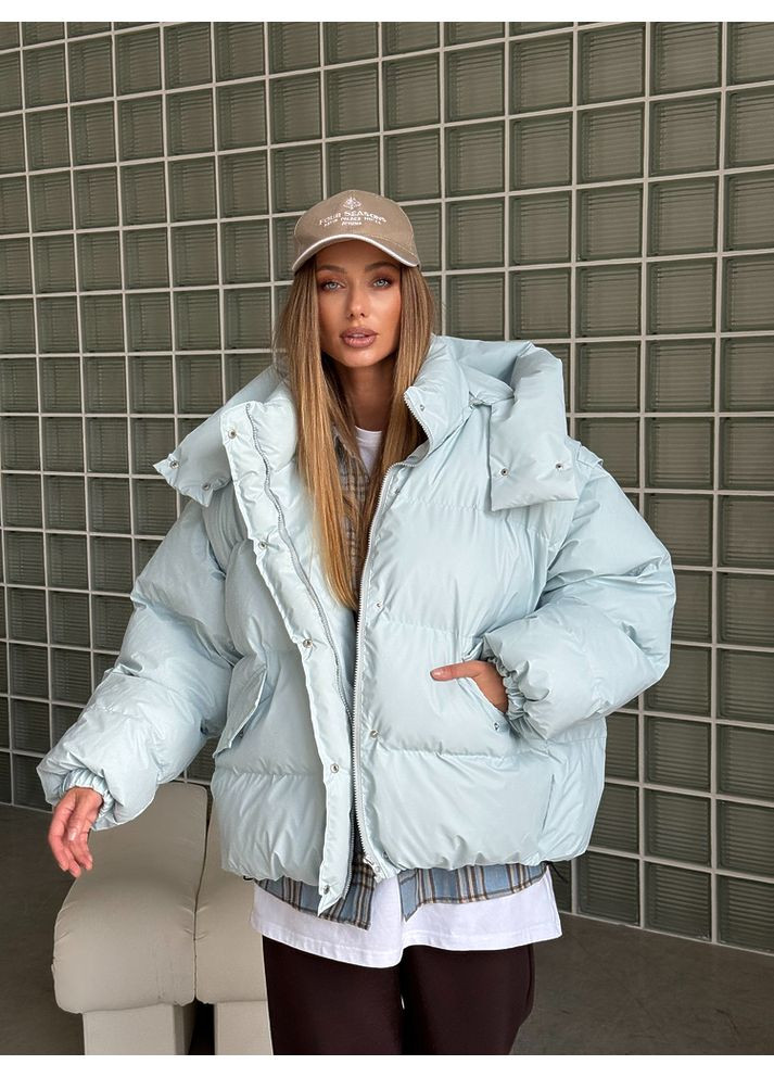Блакитна зимня жіноча тепла куртка transformer з кишенями та капюшоном (mil588) milirud