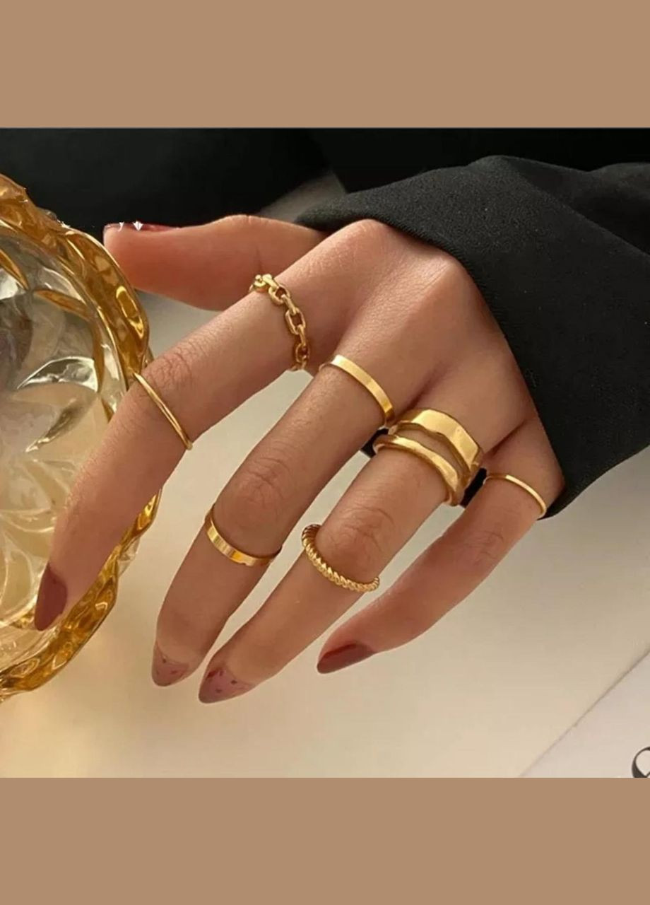 Набор женских геометрических колец 7 шт комплект кольца золотой цвет No Brand (340463665)