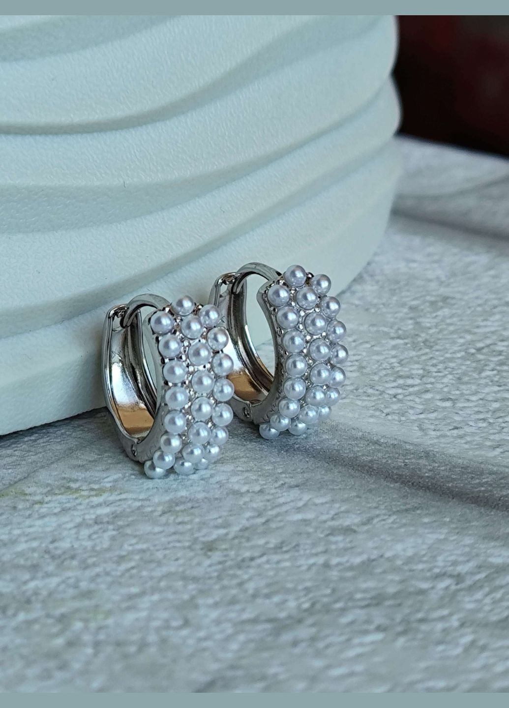 Стильные серьги под серебро родий ксюпинг xuping с жемчугом Xuping Jewelry (337503387)