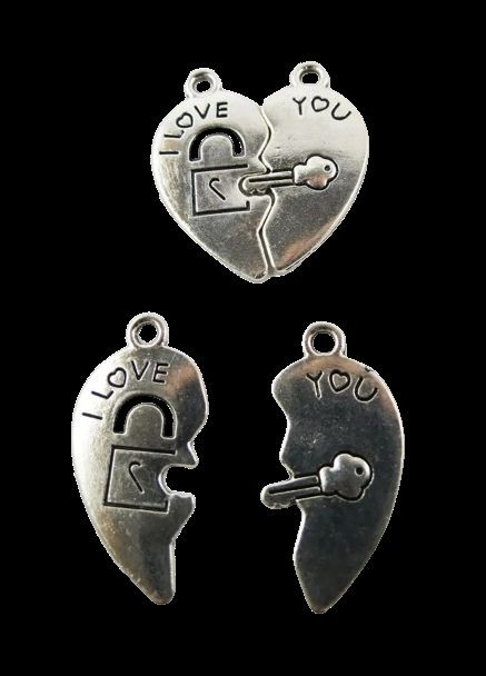 Парная подвеска Половинки сердца ключ замок I LOVE YOU Античное серебро 28 мм x 30 мм Цена за пару Finding (341384275)