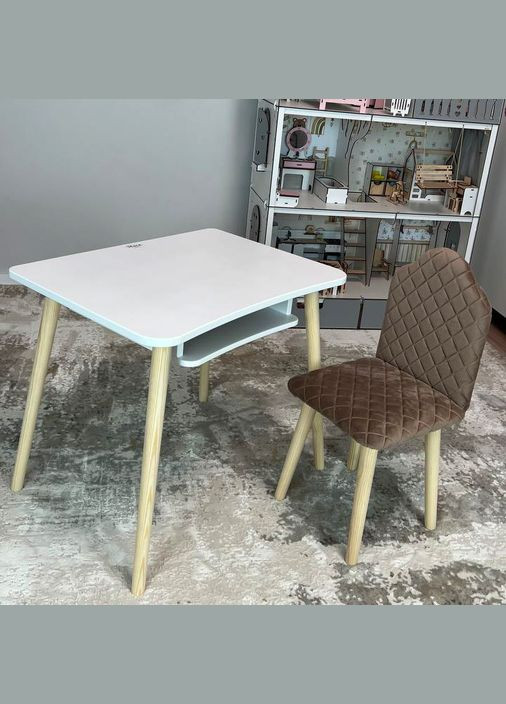 Столик с полочкой и стульчик шоколадный для детей 115-130 см No Brand (323223339)