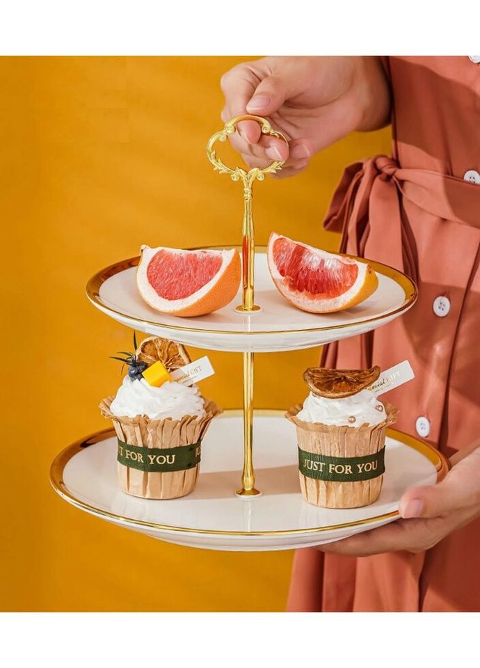 Фруктовница 2-х ярусная 14816 20.4х25х25 см золотистая No Brand (319552318)