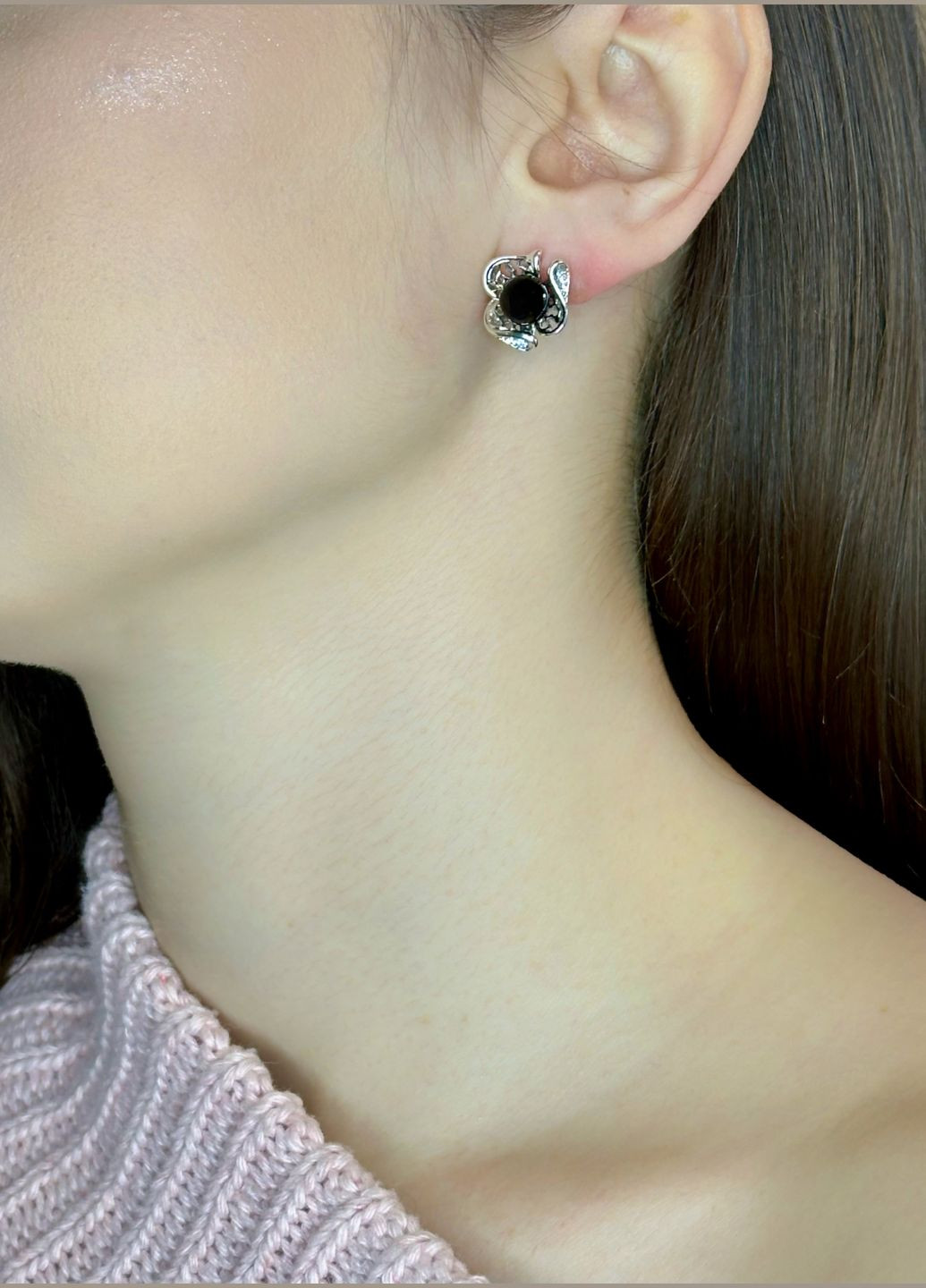 Срібні сережки з оніксом чорнені Family Jewelry House (324627480)