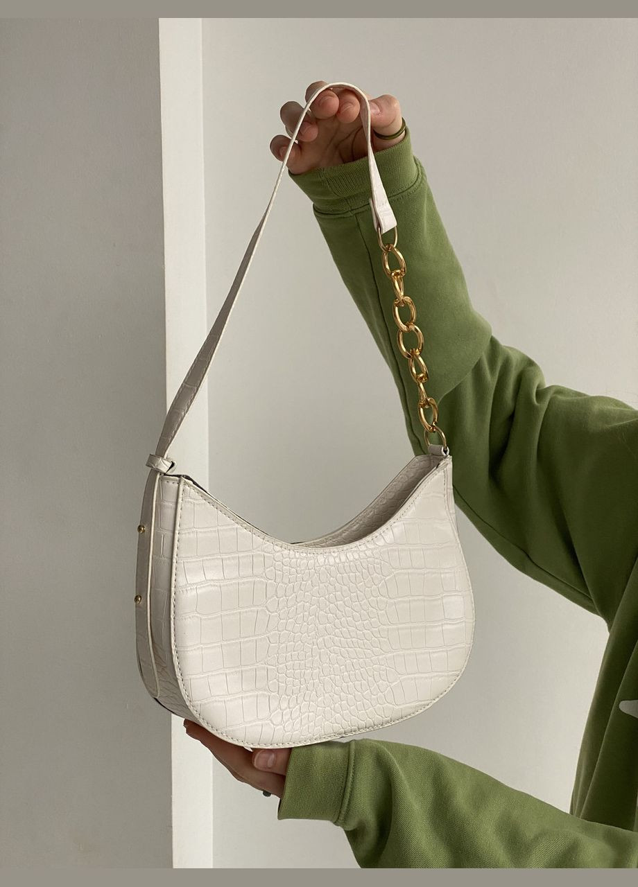 Женская сумка 6924 багет через плечо рептилия белая No Brand (296008195)