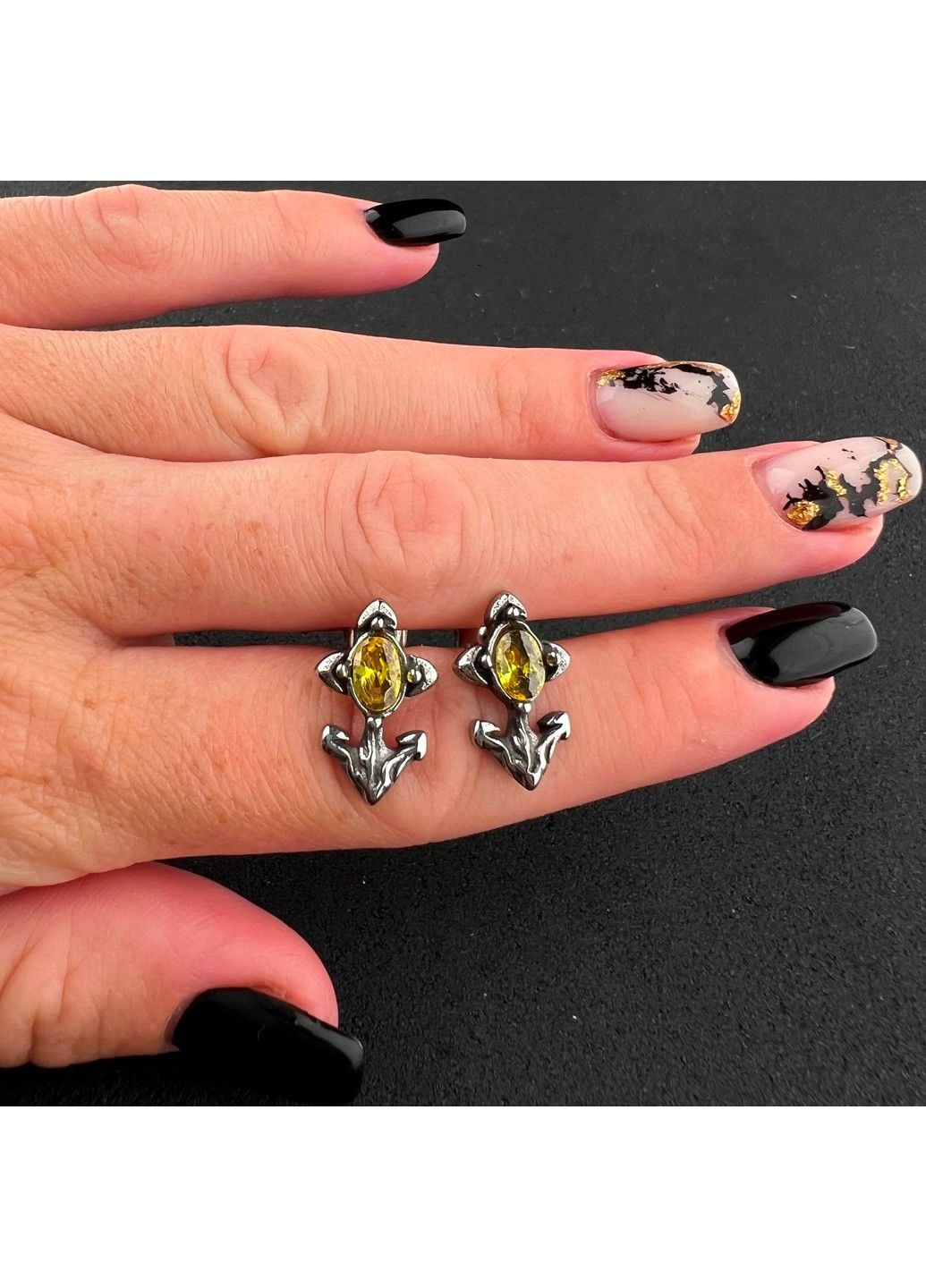 Готичні панк сережки з каменями із медичної сталі ES-056 No Brand (299330629)