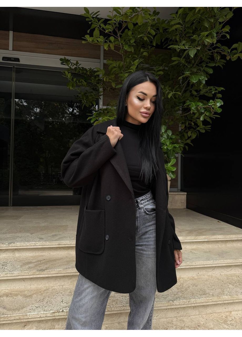 Черное демисезонное Женское пальто двубортное Asi.Store.ua