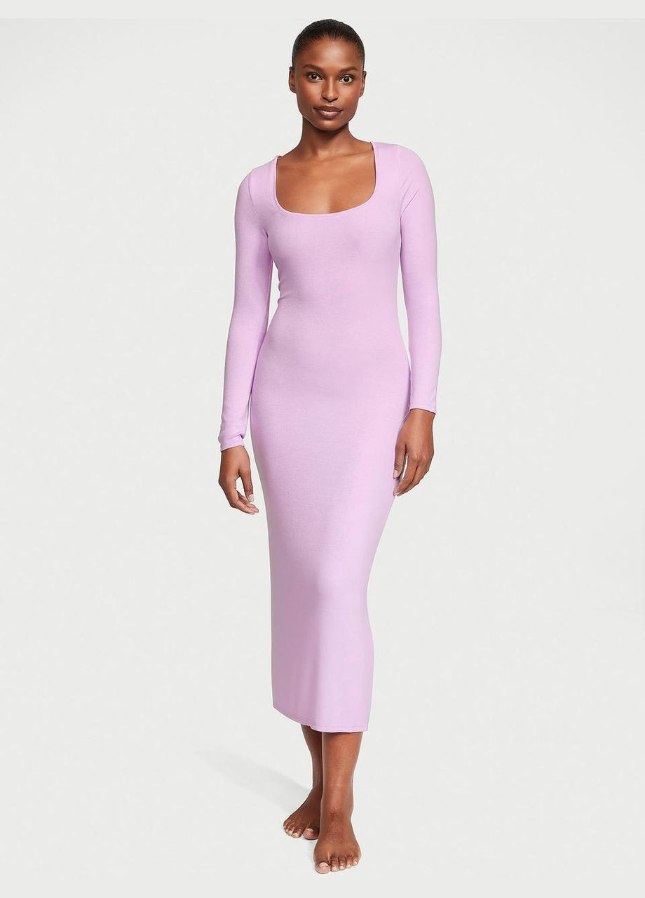 Нічна сорочка Ribbed Modal Long-Sleeve фіолетова Victoria's Secret (302538383)