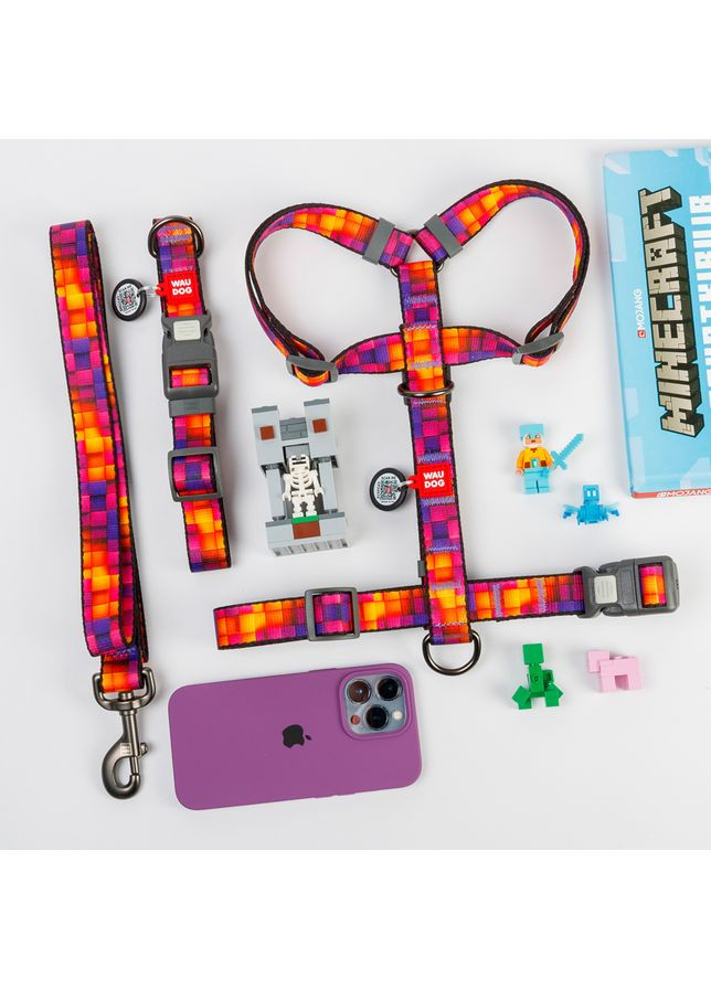 Повідець для собак WAUDOG Nylon малюнок Куби 3Д нейлоновий для активних прогулянок ш 20 мм довжиною 122 см ProDobro (373221152)