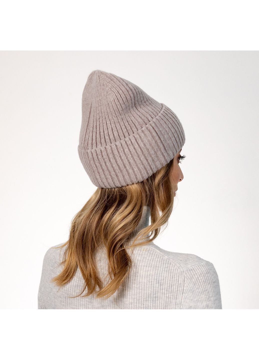 Шапка біні жіноча вовна мериноса коричнева EVELYN LuckyLOOK 955-586 (322789309)