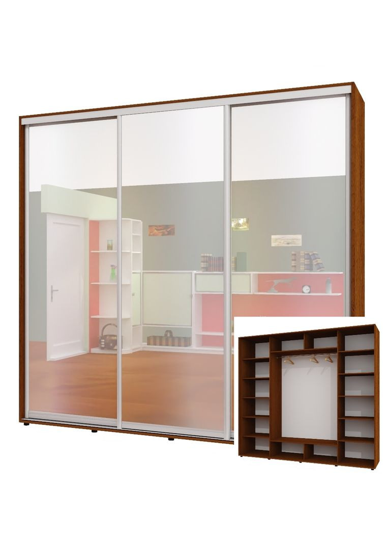Шкаф-купе трехдверный 260*60*230 см Орех лесной 3 двери Зеркало ШК-05 Алекса (360430592)