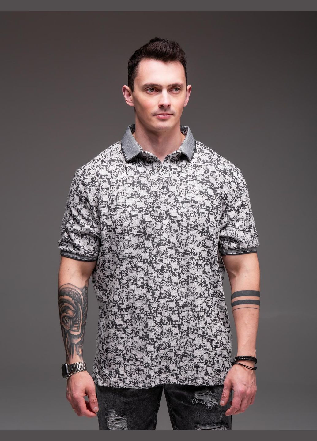 Серая футболка мужская поло батал серая с коротким рукавом No Brand