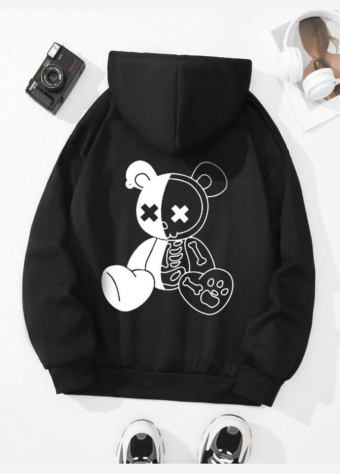 Мужское черное стильное оверсайз тощие с трендовым принтом No Brand (370964969)