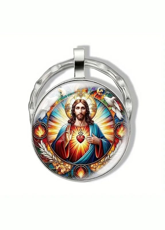 Брелок Ісус із серцем мозаїчний стиль символ віри кольоровий №01 Liresmina Jewelry (329688702)