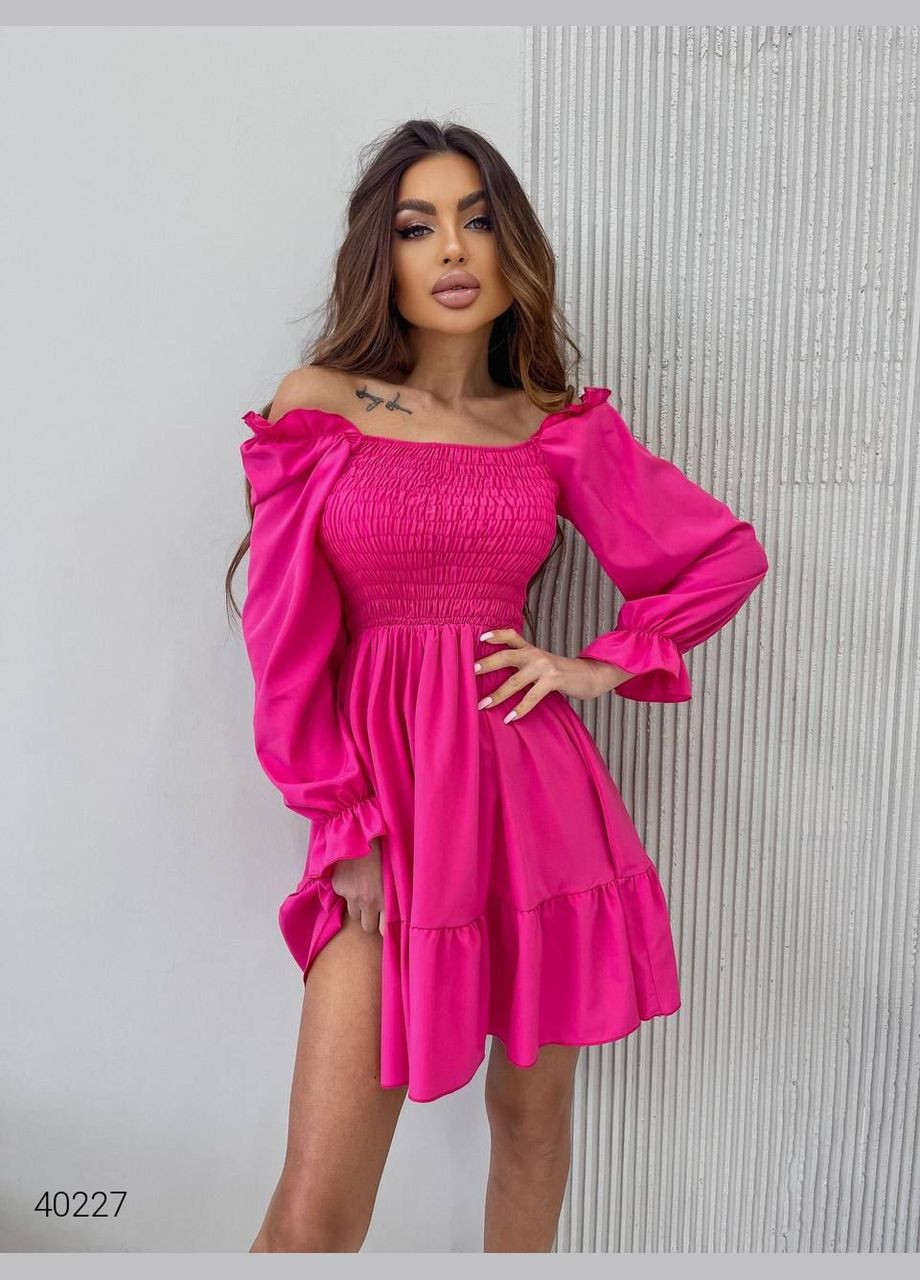 Малинова повсякденний літня сукня з пишною спідницею Liton однотонна