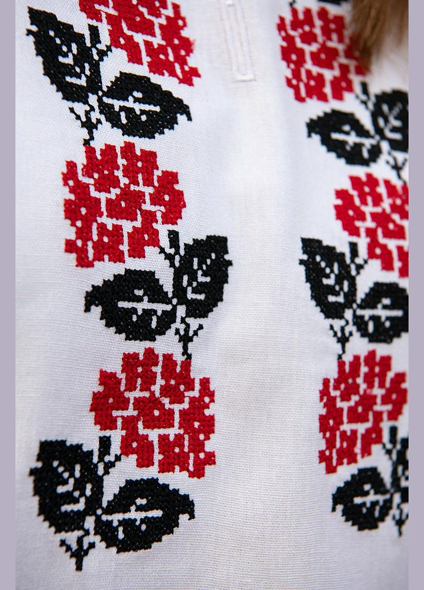 Белая женская кофейная льняная вышиванка с вышивкой узор орнамент приталенная, свободная, прямой лен (325451638)