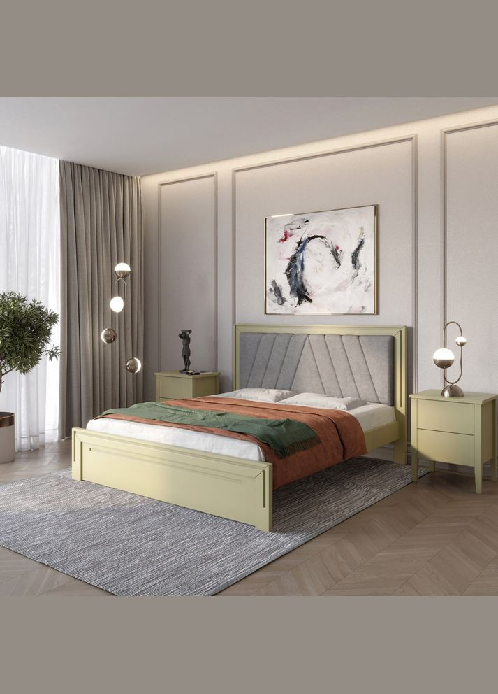 Двоспальне дерев'яне ліжко Торонто Т2 (RAL1020)/Аляска 93 (сірий) 160х200 см (MBG-10048) Mebigrand (368282834)