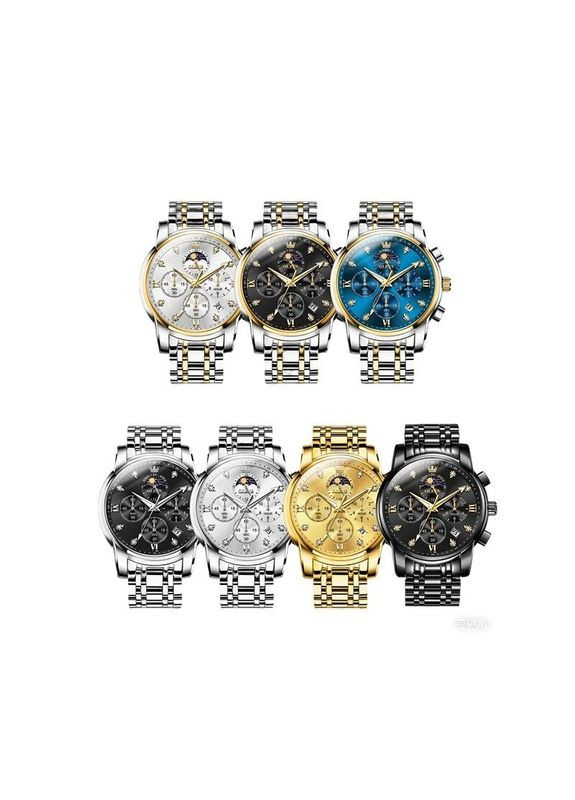 Годинник наручний срібний класичний з хронографом для чоловіків та хлопців з водозахистом 3 ATM Olevs Classic (372460103)