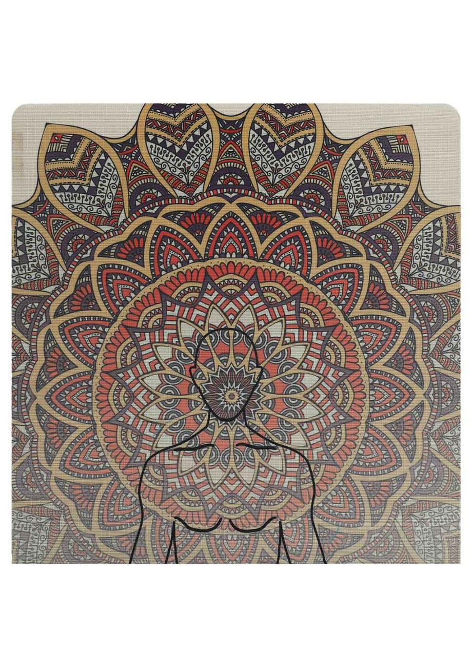 Килимок для йоги Льняний (Yoga mat) двошаровий 3мм Pro (розмір 183x61x0,3см, джут, каучук, бежевий, з принтом Спокій Record (361438491)