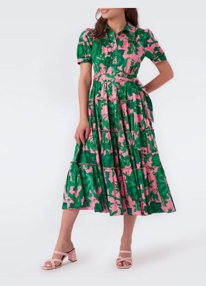 Зелена святковий сукня з пишною спідницею Diane von Furstenberg з квітковим принтом