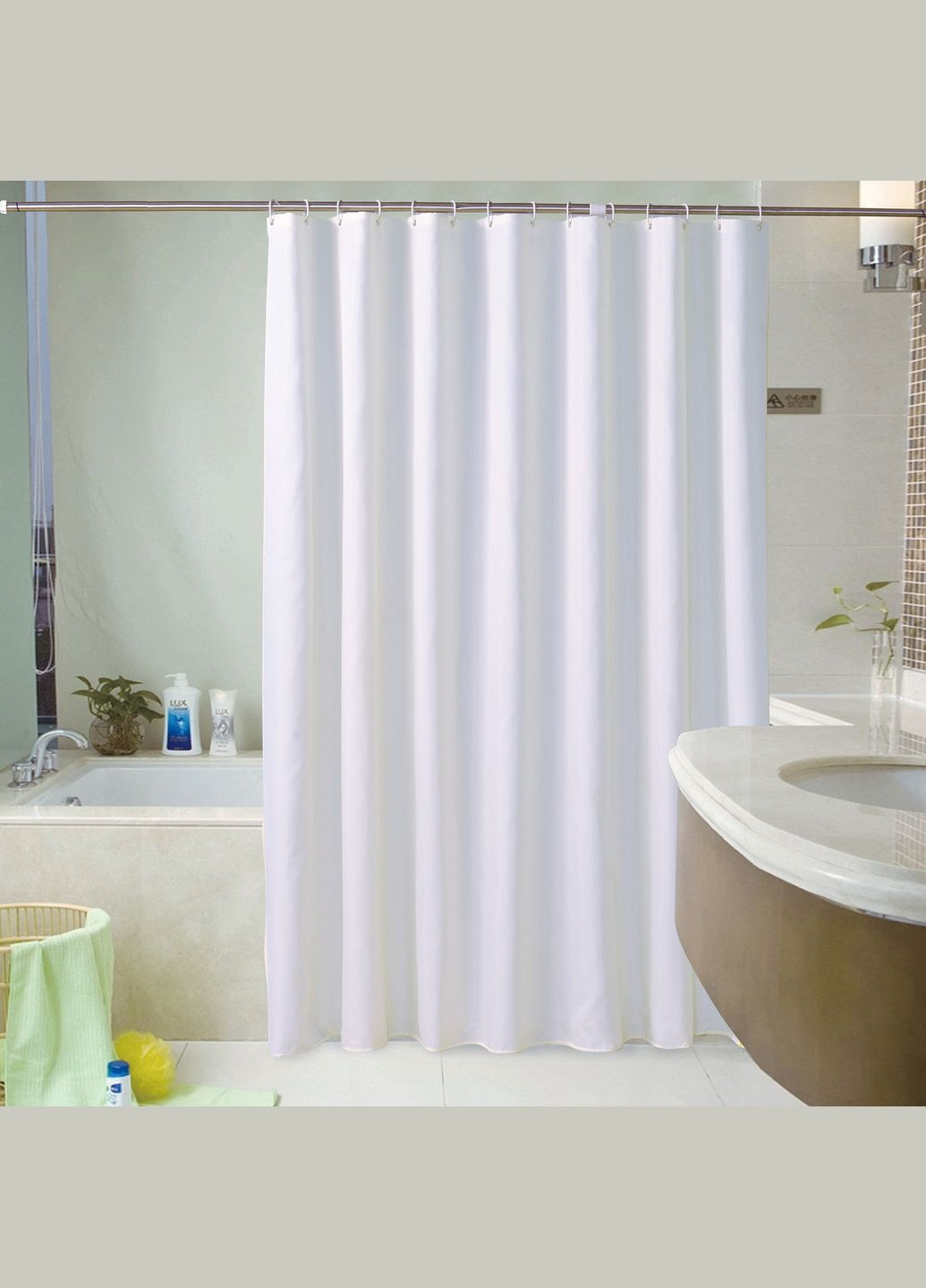 Тканинна шторка для ванної та душу білого кольору White Curtain 180x200 см No Brand (342065799)