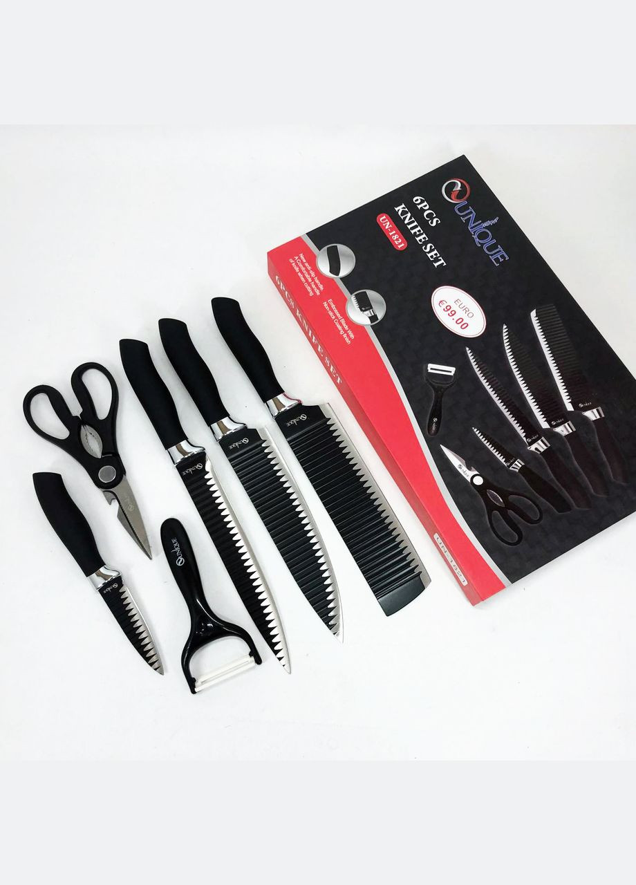 Набір якісних ножів для дому UNIQUE UN-1821 6 шт, Кухарські кухонні ножі набір, Хороші ножі FL-385 для кухарів Genuine (349512127)